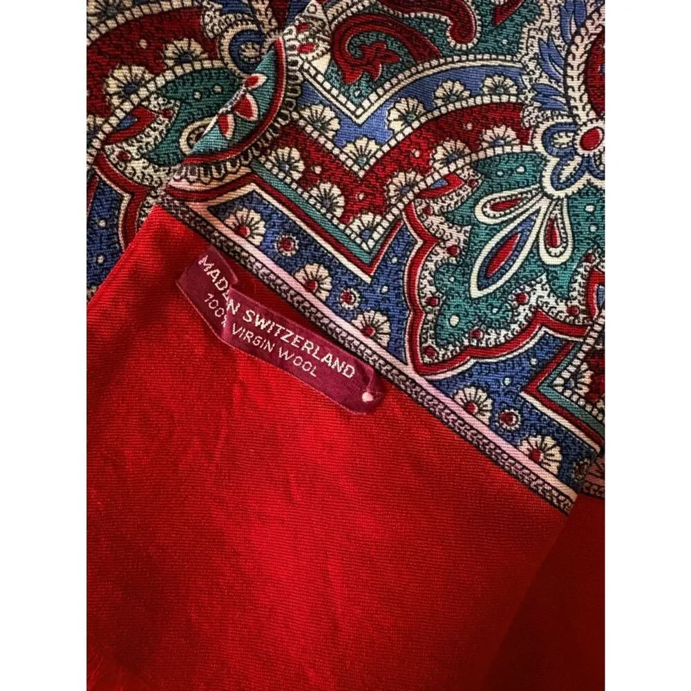 Vintage Men’s Swiss Wool Scarf Red Paisley Fringe